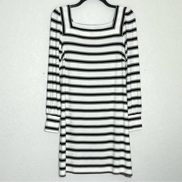 Loft Black/White Striped XS Long Sleeve Dress - Picture 1 of 13